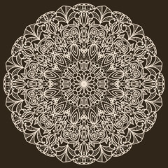 Wall Mural - Round floral ornament in traditional Oriental pattern. Mandala. Lace pattern. Layout congratulatory card with carved openwork pattern. Pattern suitable for laser cutting, plotter cutting or printing