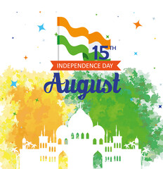 Sticker - india happy independence day celebration with silhouette of famous monuments vector illustration design