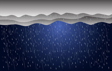 Wall Mural - heavy rain in dark sky, clouds and storm vector background.