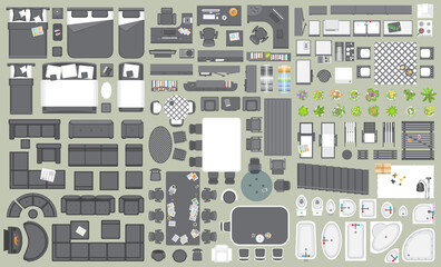 icons set of interior. furniture top view. elements for the floor plan. (view from above). furniture