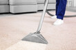 © New Africa - Worker removing dirt from carpet indoors, closeup. Cleaning service