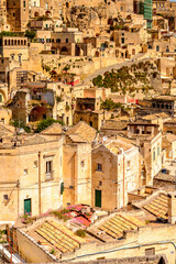 It's Houses in Matera, Puglia, Italy. The Sassi and the Park of the Rupestrian Churches of Matera. UNESCO World Heritage site