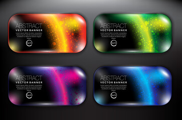 Wall Mural - Abstract vector banners set of 4. Black round rock banners. Pebble stones. Isolated on black background. Vector illustration. Eps10.