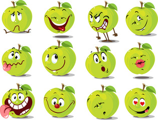 Poster - Green Apple Emoticon Flat Vector Design Cartoon Illustration