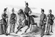 Hungary army soldiers. 1849, Antique illustration. 1856.