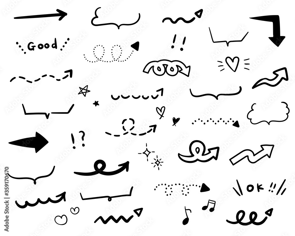 手書きの矢印のイラストのセット シンプル かわいい おしゃれ Fototapety 手書きの矢印のイラストのセット シンプル かわいい おしゃれ Fototapety