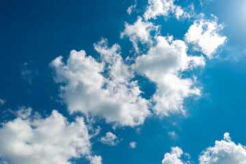 Blue sky and white clouds.Background copy space for your text notes