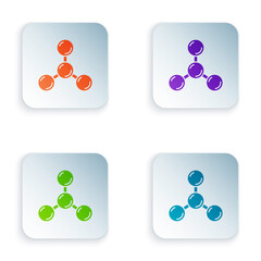 Color Molecule icon isolated on white background. Structure of molecules in chemistry, science teachers innovative educational poster. Set colorful icons in square buttons. Vector.