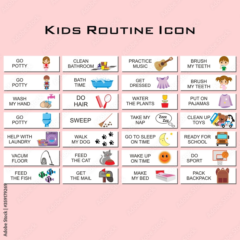 Kids Pictogram Routine Kids Routine Activity Vector Stock Vector | Adobe Stock