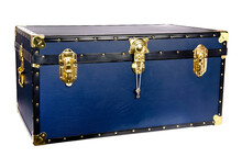 Navy Blue Covered Shipping Storage Or School Trunk