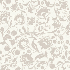 Wall Mural - Seamless floral pattern in folk style with wildflowers, leaves. Hand drawn. Vector illustration