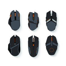 gamer workspace concept, top view a gaming mouse  on table background.