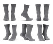Set of blank grey socks mockup isolated on white background with clipping path.