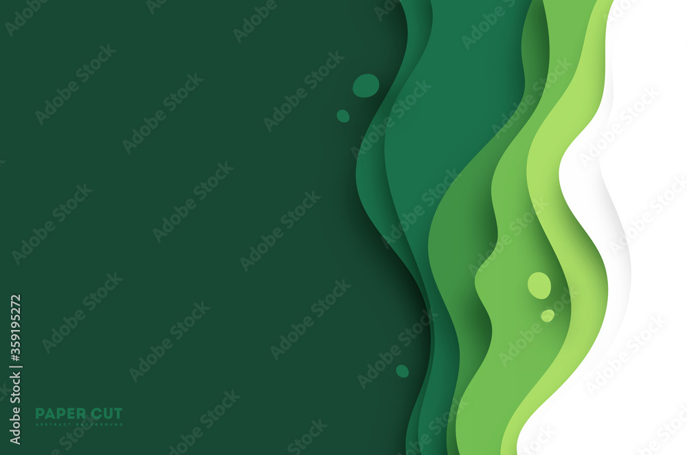 3D abstract background with green paper cut shapes. Vector design ...