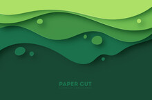 Green Abstract Paper Carve Background.Paper Art Style Of Nature Concept Design.Vector Illustration