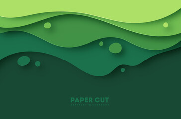 Wall Mural - green abstract paper carve background.paper art style of nature concept design.vector illustration