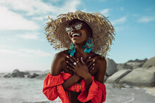 Beautiful African Woman Enjoying On The Beach