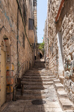 Empty Tourist Antonia Street In The Old City Of Jerusalem, Israel