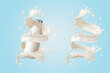 glass milk bottle with Twisted Milk splash, include Clipping path, 3d rendering.