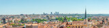 Fototapeta Miasto - Panoramic view over beautiful old town with Charles Bridge Tower Gateway through river Vltava and new business district with skyscrapers in Prague, Czech Republic
