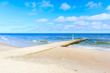 Wall Mural - Beautiful white sand beach and blue sea near Kolobrzeg, Baltic Sea coast, Poland