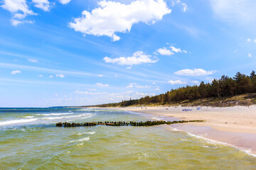 Wall Mural - Beautiful white sand beach and blue sea near Kolobrzeg, Baltic Sea coast, Poland