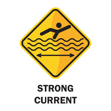 Beach Safety Signs With Strong Current Warning Text. Vector Illustration