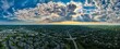 Aerial View of Dramatic Sunrise Over Neighborhoods of Mid Western City of Lexington, Kentucky Shot with a Drone with Polarizing Filter