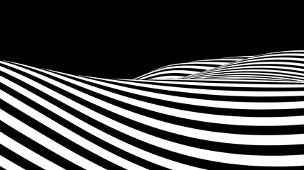 Wall Mural - Abstract wave of white and black curved lines. Hallucination. Optical illusion. Twisted illustration. Futuristic background of lines. Dynamic wave. Vector.