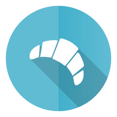 Poster - Croissant vector icon, flat design blue round web button isolated on white background