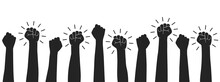 Set Hands Up Proletarian Revolution, Clenched Fist Hand. Raised Fist - Symbol Of Victory, Protest, Strength, Power And Solidarity Icon – Vector
