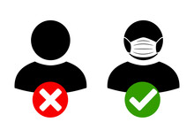No Entry Without Face Mask Icon. Wearing Medical Masks, Protecting Themselves Against Pandemic Epidemic Infection. Coronavirus - COVID-19, Virus Contamination, Pollution, Antivirus.