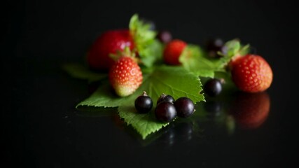 Wall Mural - ripe red strawberries and berries of black currant