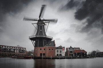 Wall Mural - Haarlem city windmill in old town. Netherlands (Holland)