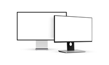 Two Modern Monitors With Blank Screens Isolated On White Background. Vector Illustration