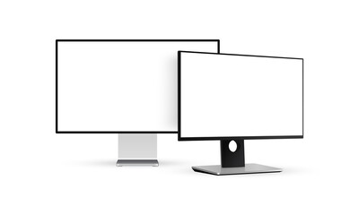 Two modern monitors with blank screens isolated on white background. Vector illustration