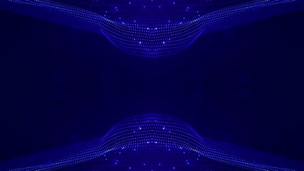4k looped sci-fi 3d abstract animation. Glow blue particles form lines, symmetrical structures like in microworld or cosmic space. For holiday presentations, ceremonies as vj loop motion design