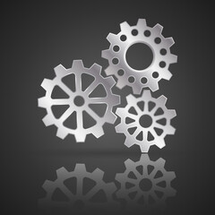 Metallic cogwheels metal surface on gray background, Vector illustration