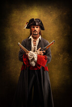 Portrait Of A Pirate, Holding Two Musket Pistol In His Hands