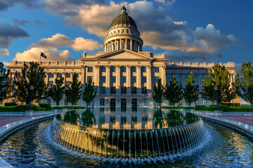 Wall Mural - Fountain and Utah capital reflection morning