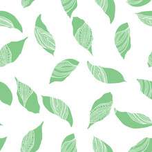 Green White Doodle Textured Leaf Background Design