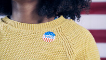 Black Woman With I Voted Sticker After Voting In The 2020 Election