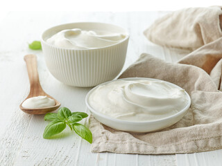 Wall Mural - bowls of sour cream or yogurt