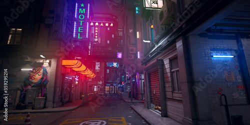 Obraz na plátně Beautiful neon night in a cyberpunk city