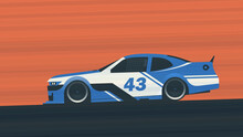 A Blue Racing Car On A Race Track. Vector Illustration.