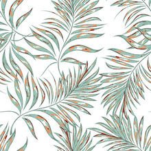 Palm Leaves. Tropical Seamless Background Pattern. Graphic Design With Amazing Palm Trees Suitable For Fabrics, Packaging, Covers