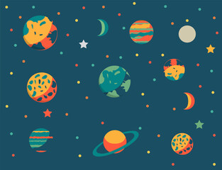  Cartoon Style Colorful Planets Set

