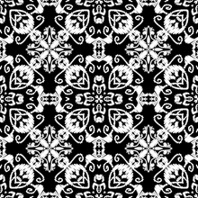 Embroidery Baroque Vector Seamless Pattern. Black White  Floral Grunge Background. Tapestry Wallpaper. Arras Damask Flowers,  Leaves, Hatching Baroque Ornaments. Embroidered Texture. Textured Design