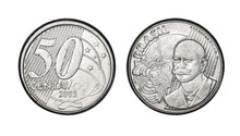 Fifty Cents Brazilian Real Coin, Front And Back Faces