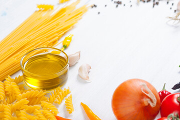 Sticker - traditional italian food ingredients on white wood table